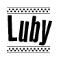 The clipart image displays the text Luby in a bold, stylized font. It is enclosed in a rectangular border with a checkerboard pattern running below and above the text, similar to a finish line in racing. 