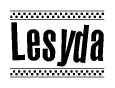 The clipart image displays the text Lesyda in a bold, stylized font. It is enclosed in a rectangular border with a checkerboard pattern running below and above the text, similar to a finish line in racing. 