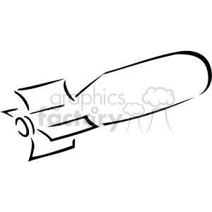 The image shows a stylized line art illustration of a bomb. The bomb has a recognizable streamlined body indicating an object designed to be dropped or projected to explode on impact.