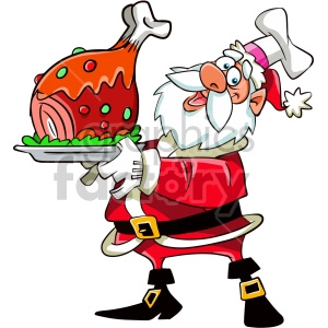 cartoon santa holding dinner for christmas