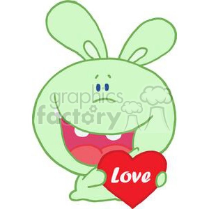 A Light Green Rabbit in Love Hold a Valentines Day Heart With Love on it.