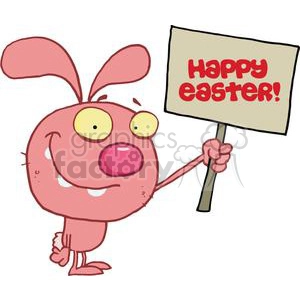 Easter Rabbit Holds Happy Easter! Sign