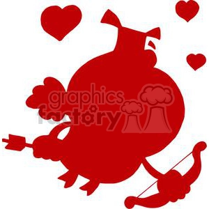 Cute Pig Cupid with Bow and Arrow Flying With Hearts