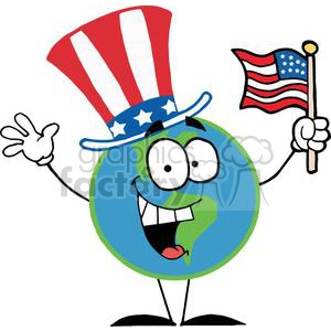 Globe Character with American Patriotic Hat And American Flag