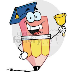 Graduate Pencil Cartoon Character Ringing A Bell