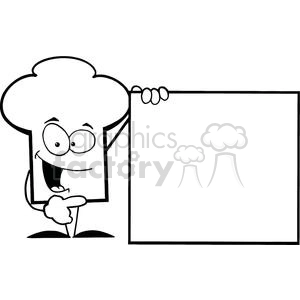 Cartoon Chefs Hat Character Presenting A Blank Sign