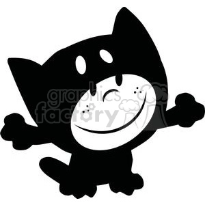 The clipart image depicts a comical figure of a happy, smiling character dressed up in a cat costume. The costume features elements such as cat ears, a tail, and possibly even paws. The character's face is visible through the costume's face opening, and they appear to be delighted, winking, and showing a large, cheerful grin.