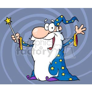 happy wizard holding a magic wand