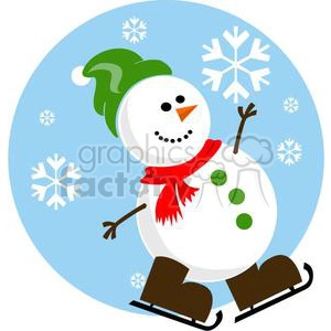 snowman with green hat and brown skates