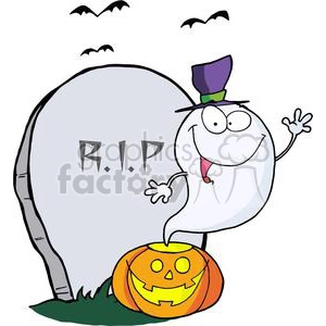 3228-Ghost-Waving-From-Pumpkin-Near-Tombstone-And-Bats