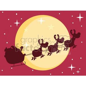 3140-Black-Silhouette-Of-Santa-And-A-Reindeers-Flying-In-A-Sleigh