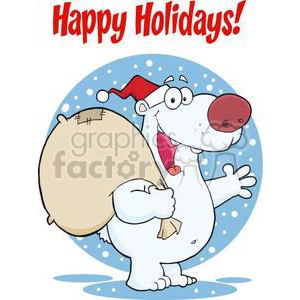 3436-Happy-Santa-Polar-Bear-Waving-A-Greeting-In-The-Snow