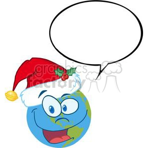 Santa-Hat-On-A-Earth-Cartoon-Character-With-Speech-Bubble