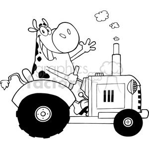 black-white-cartoon-cow-driving-a-tractor