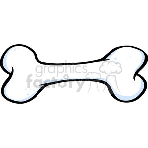 The clipart image features a stylized representation of a single, white bone with black outlines and a few blue shading details, giving it a three-dimensional appearance. The bone is depicted in a classic dog bone shape that is often used in cartoons and illustrations to represent a bone that a dog might enjoy chewing on.