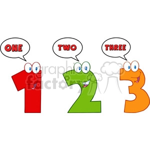 4985-Clipart-Illustration-of-Numbers-One,Two-And-Three-Cartoon-Mascot-Characters-With-Speech-Bubble