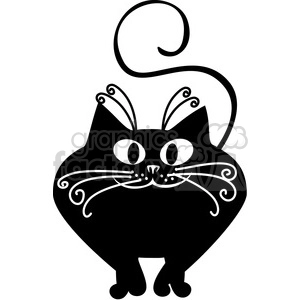 The image is a stylized clipart of a black cat with decorative white accents that suggest its eyes, whiskers, and fur details, giving it a charming and artistic appearance.