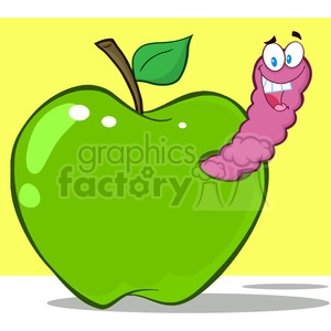 4944-Clipart-Illustration-of-Happy-Worm-In-Green-Apple