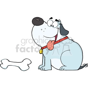 5252-Happy-Gray-Fat-Dog-With-Bone-Royalty-Free-RF-Clipart-Image