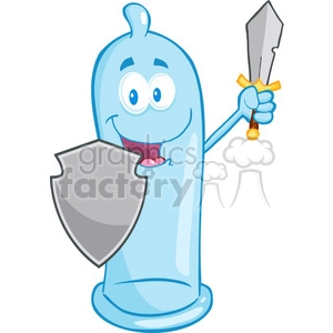 5166-Happy-Condom-Guarder-With-Shield-And-Sword-Royalty-Free-RF-Clipart-Image