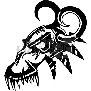 The clipart image depicts a stylized, aggressive-looking animal skull with prominent horns or tusks, designed in a bold, high-contrast style suitable for vinyl cutting or tattoo applications. The design features sharp angular shapes and curves, creating a fierce and wild aesthetic. 