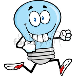 6062 Royalty Free Clip Art Blue Light Bulb Cartoon Character Running
