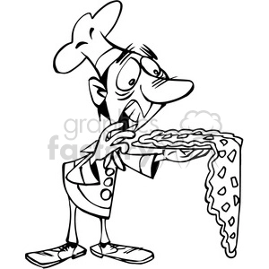pizza chef dropping pizza in black and white