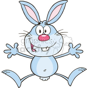 Royalty Free RF Clipart Illustration Happy Blue Rabbit Cartoon Character Jumping
