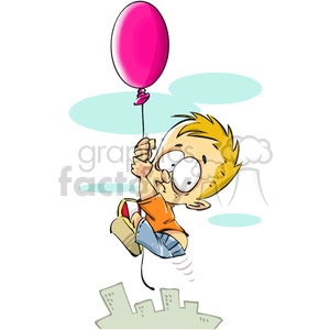 little boy floating away on a balloon
