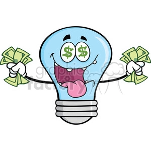 6137 Royalty Free Clip Art Money Loving Blue Light Bulb Cartoon Character