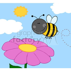 5600 Royalty Free Clip Art Smiling Bumble Bee Flying Over Flower
