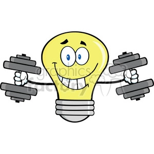 6109 Royalty Free Clip Art Smiling Light Bulb Cartoon Character Training With Dumbbells
