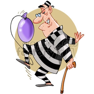 cartoon man in prison with a balloon tied to his ankle