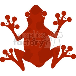 The clipart image features a silhouette of a comical, stylized red frog. The frog is depicted in a playful, exaggerated pose, with its limbs splayed and bulbous toes emphasized.