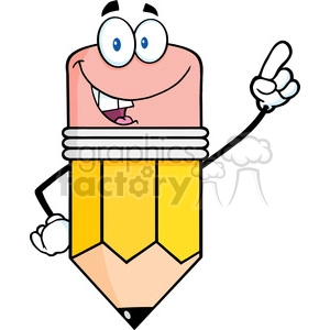 5914 Royalty Free Clip Art Smiling Pencil Cartoon Character Pointing With Finger