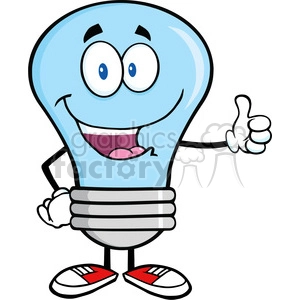 6044 Royalty Free Clip Art Blue Light Bulb Cartoon Mascot Character Giving A Thumb Up