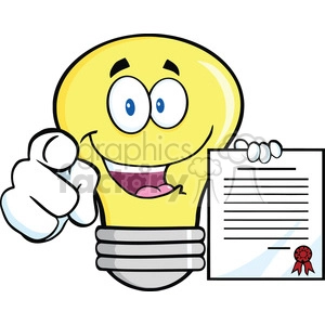 6154 Royalty Free Clip Art Light Bulb Pointing With Finger And Holding A Contract