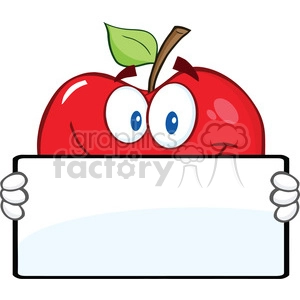 6538 Royalty Free Clip Art Smiling Red Apple Character Holding A Banner