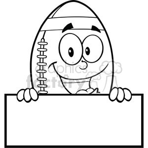 6579 Royalty Free Clip Art Black and White American Football Ball Cartoon Mascot Character Over Blank Sign