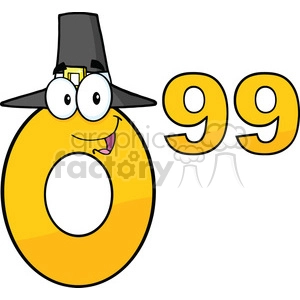 Royalty Free Clip Art Price Tag Number 0.99 With Pilgrim Hat Cartoon Mascot Character
