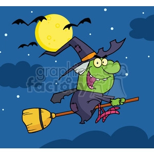 6627 Royalty Free Clip Art Witch Ride A Broomstick In The Night
