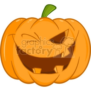 6607 Royalty Free Clip Art Scary Halloween Pumpkin Winking Cartoon Illustration