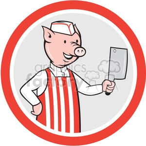 pig butcher standing front in circle shape