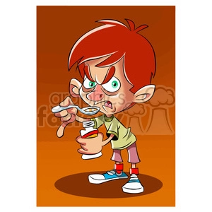 vector cartoon child taking his medicine