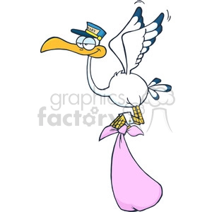 Royalty Free RF Clipart Illustration Cute Cartoon Stork Delivery A Baby Girl