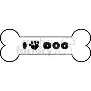 Royalty Free RF Clipart Illustration Dog Bone With Text And Love Paw Print Vector Illustration Isolated On White Background
