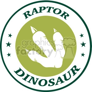 This clipart image features a stylized green and white emblem with the silhouette of a dinosaur footprint in the center. The emblem has the words RAPTOR at the top and DINOSAUR at the bottom. Around the circumference, there are decorative stars.