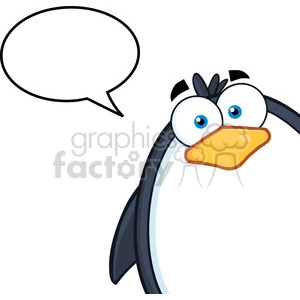 The clipart image shows a cartoon penguin looking surprised or curious. The penguin has large blue eyes, a beak, and a black and white body, typical features of penguin illustrations. Above the penguin, there's an empty speech bubble indicating it might be about to say something or is waiting for a caption to be filled in by the viewer.