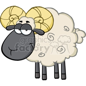 Royalty Free RF Clipart Illustration Cute Black Head Ram Sheep Cartoon Mascot Character
