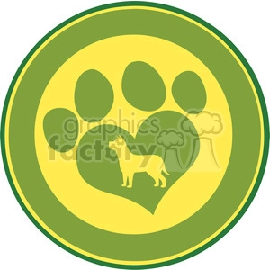 Illustration Love Paw Print Green Circle Banner Design With Dog Silhouette
